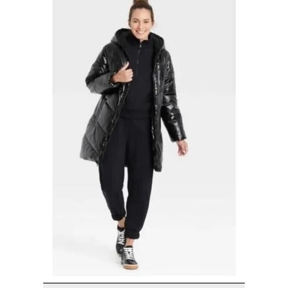 NWT a new day Water Resistant long Puffer Jacket with two pockets and Hoodie - Picture 10 of 11